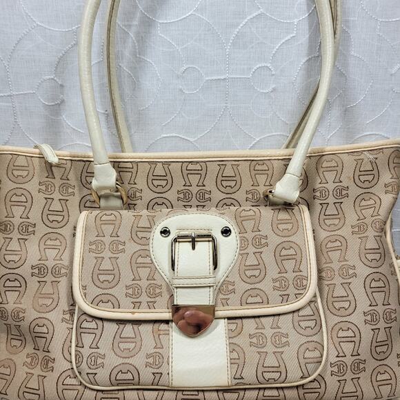 Vintage Etienne Aigner Monogram Logo Tote Shoulder Bag Large Office Pockets - Picture 4 of 16